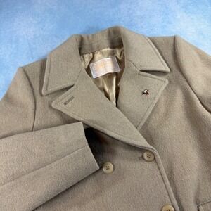 Pendleton Wool Coat Womens L Tan Excellent Double Breasted Long Vintage USA Made